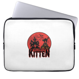 Halloween-Kätzchen Spukhaus Katze Grafik_1 Laptopschutzhülle