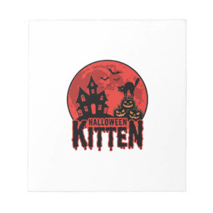 Halloween-Kätzchen Spukhaus Katze Grafik_1 Notizblock