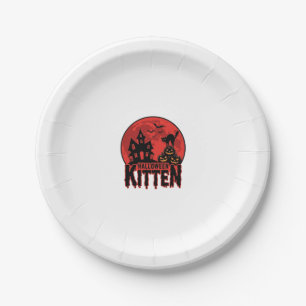 Halloween-Kätzchen Spukhaus Katze Grafik_1 Pappteller