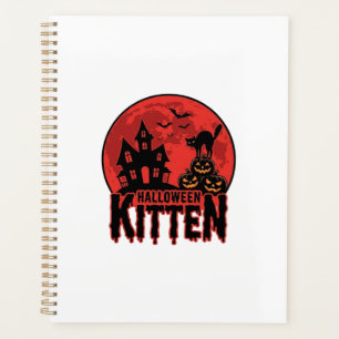 Halloween-Kätzchen Spukhaus Katze Grafik_1 Planer