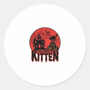 Halloween-Kätzchen Spukhaus Katze Grafik_1 Runder Aufkleber