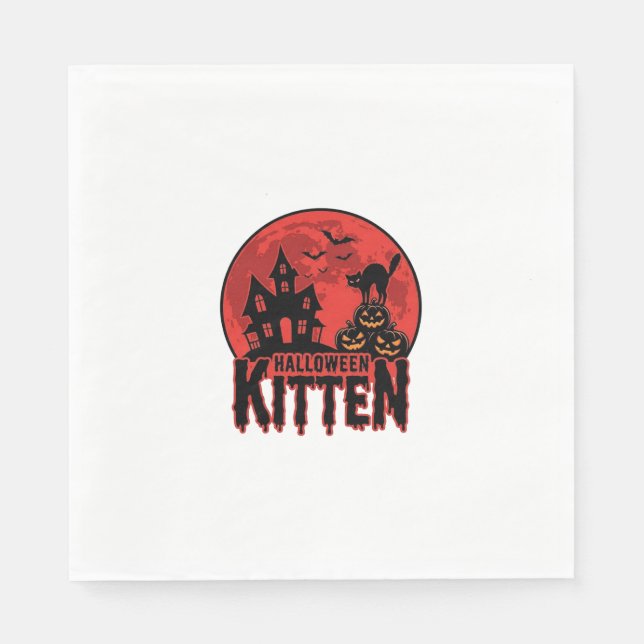 Halloween-Kätzchen Spukhaus Katze Grafik_1 Serviette (Vorderseite)