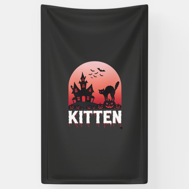 Halloween-Kätzchen Spukhaus Katzen Design_1 Banner (Vertikal)