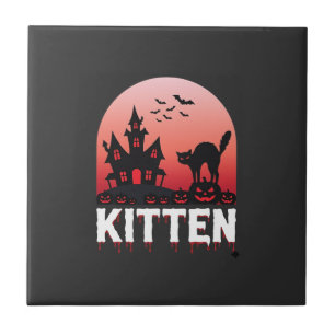 Halloween-Kätzchen Spukhaus Katzen-Design_1 Fliese
