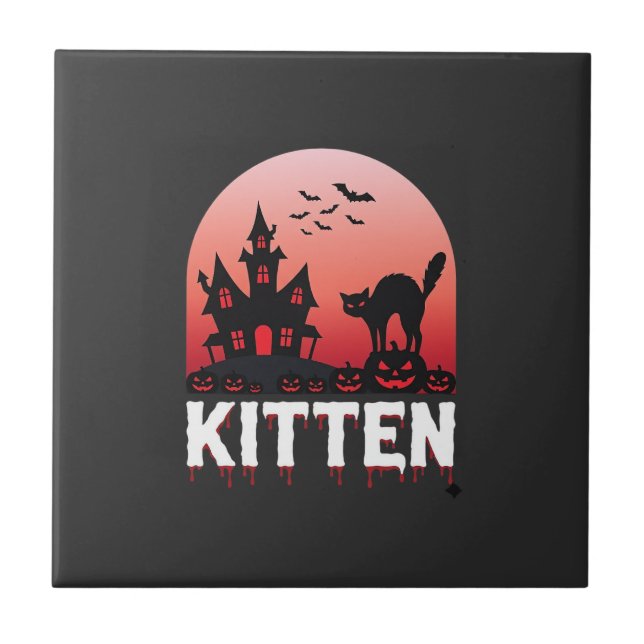 Halloween-Kätzchen Spukhaus Katzen-Design_1 Fliese (Vorderseite)