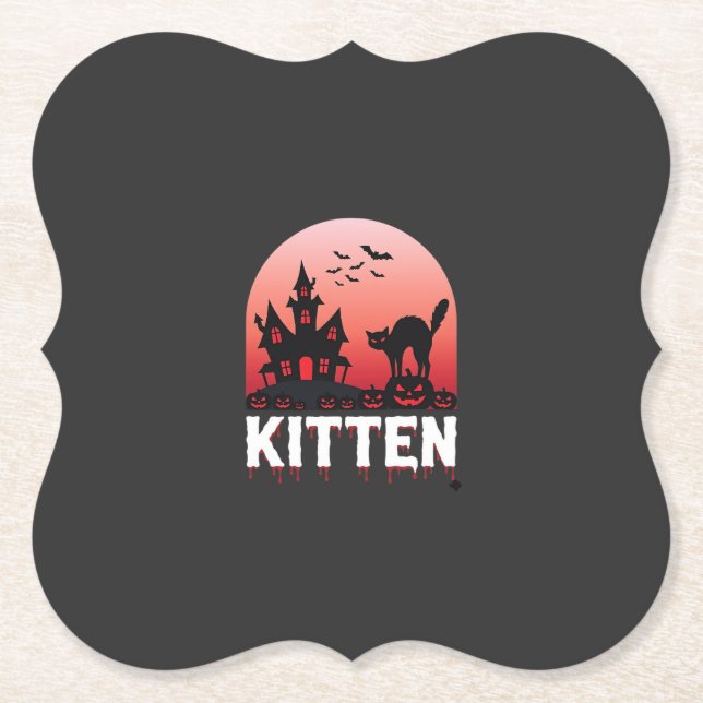 Halloween-Kätzchen Spukhaus Katzen Design_1 Untersetzer (Vorderseite)