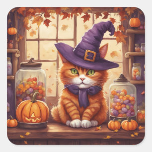 Halloween-Katze #4-Aufkleber Quadratischer Aufkleber