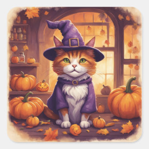 Halloween-Katze #8-Aufkleber Quadratischer Aufkleber