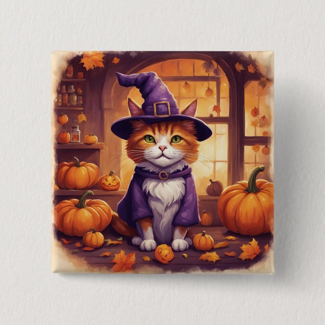 Halloween-Katze #8 Knopf Button (Vorderseite)