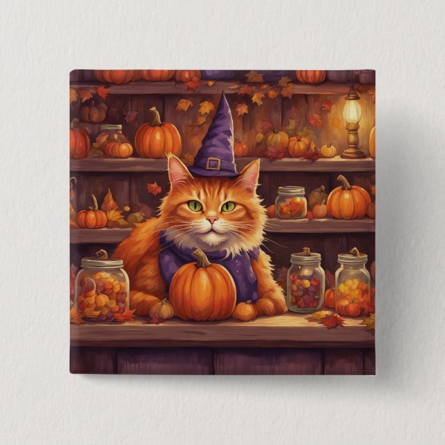 Halloween-Katze #9 Knopf Button (Vorderseite)