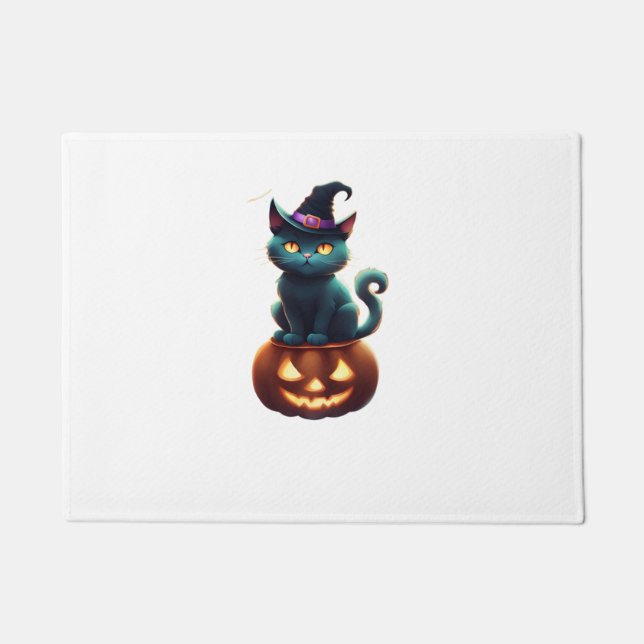 Halloween-Katze auf einem Kürbis Fußmatte (Vorderseite)