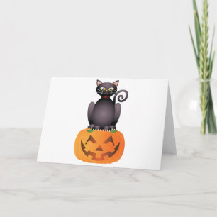 Halloween-Katze, die auf Kürbis-Illustration sitzt Karte