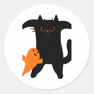 Halloween-Katze erschrocken Runder Aufkleber