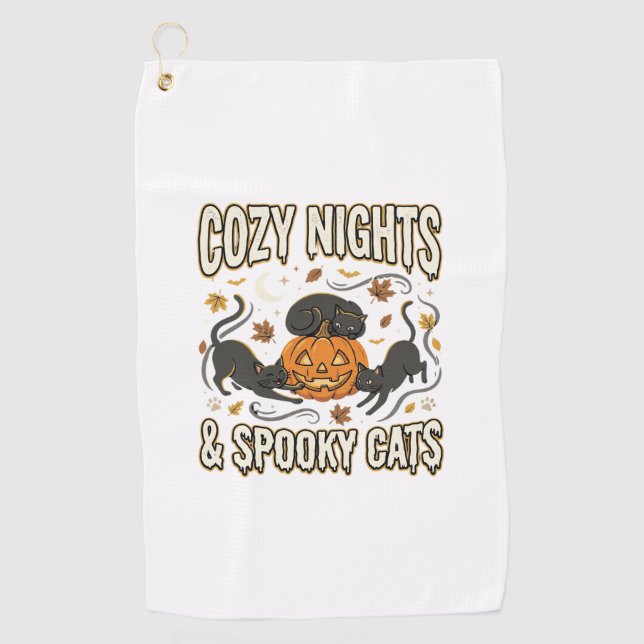 Halloween-Katze Herbstmagie Golfhandtuch (Vorderseite)