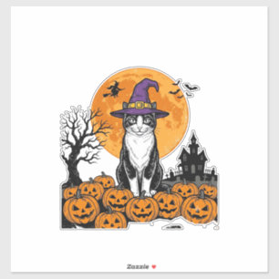 Halloween-Katze Hexe Kürbis Vintage Gruselig_1 Aufkleber