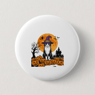 Halloween-Katze Hexe Kürbis Vintage Gruselig_1 Button