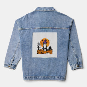 Halloween-Katze Hexe Kürbis Vintage Gruselig_1 Jeansjacke