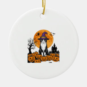 Halloween-Katze Hexe Kürbis Vintage Gruselig_1 Keramik Ornament