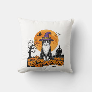 Halloween-Katze Hexe Kürbis Vintage Gruselig_1 Kissen