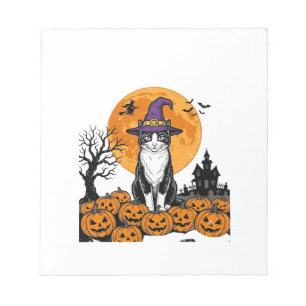 Halloween-Katze Hexe Kürbis Vintage Gruselig_1 Notizblock