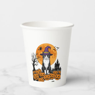 Halloween-Katze Hexe Kürbis Vintage Gruselig_1 Pappbecher