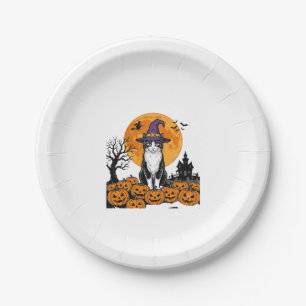 Halloween-Katze Hexe Kürbis Vintage Gruselig_1 Pappteller