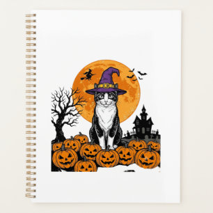 Halloween-Katze Hexe Kürbis Vintage Gruselig_1 Planer