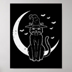 Halloween-Katze Hexe Mond Vintage-Kostüm Frauen Poster