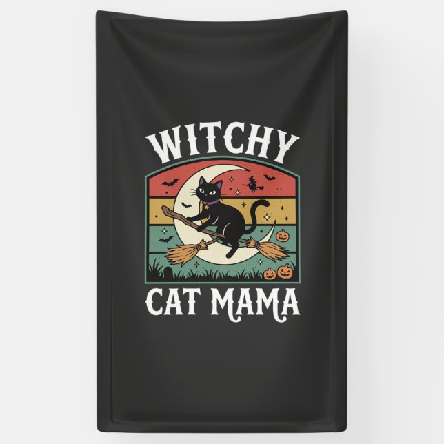 Halloween-Katze Hexen-Mama Banner (Vertikal)