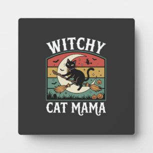 Halloween-Katze Hexen-Mama Fotoplatte