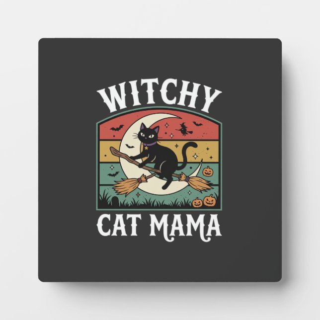 Halloween-Katze Hexen-Mama Fotoplatte (Vorderseite)