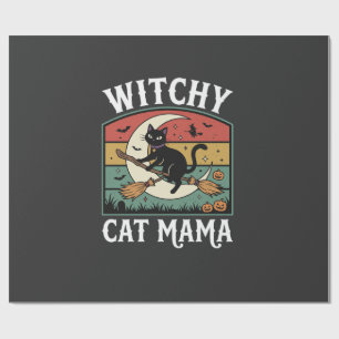 Halloween-Katze Hexen-Mama Geschenkpapier
