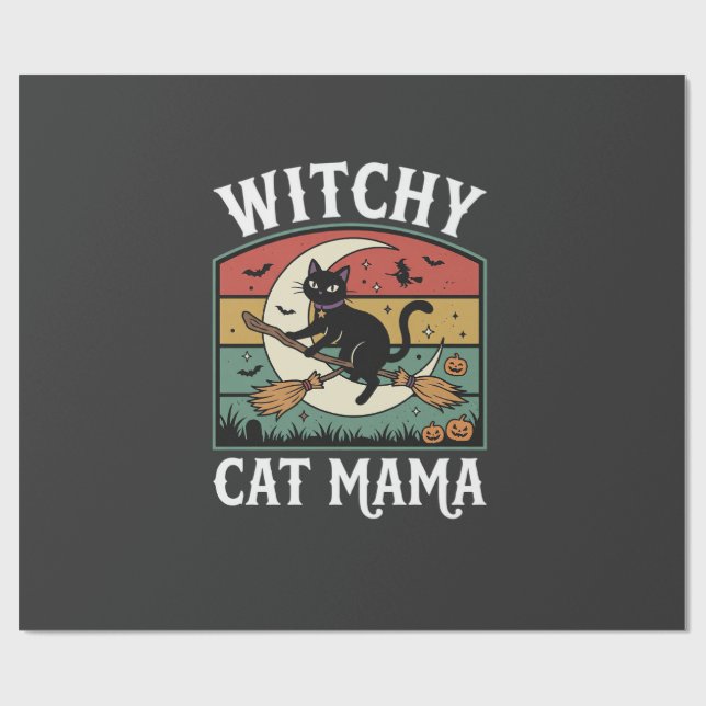 Halloween-Katze Hexen-Mama Geschenkpapier (Flach)