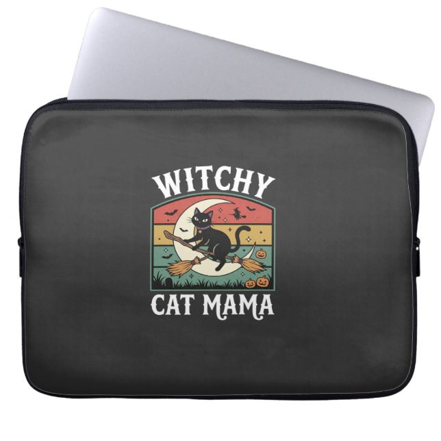Halloween-Katze Hexen-Mama Laptopschutzhülle (Vorderseite)