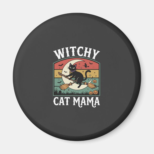 Halloween-Katze Hexen-Mama Magnet (Vorne)