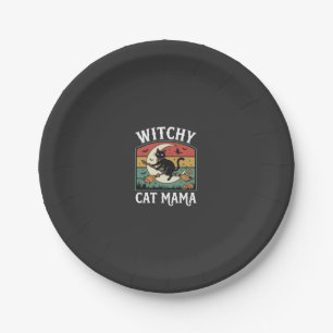 Halloween-Katze Hexen-Mama Pappteller