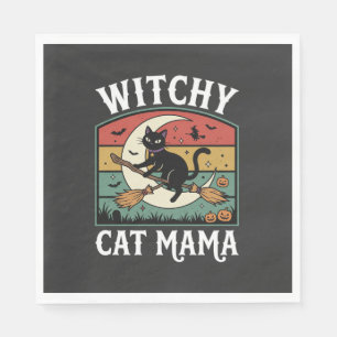 Halloween-Katze Hexen-Mama Serviette