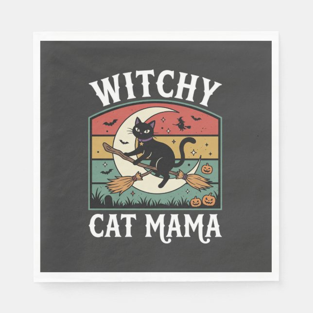 Halloween-Katze Hexen-Mama Serviette (Vorderseite)
