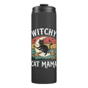 Halloween-Katze Hexen-Mama Thermosbecher
