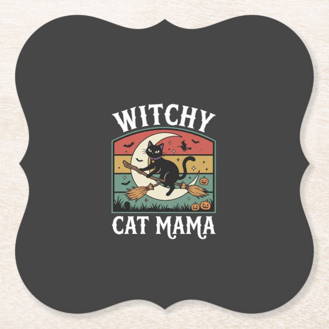 Halloween-Katze Hexen-Mama Untersetzer (Vorderseite)