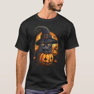 Halloween-Katze Hexenhut Kürbis Gruselig Furchtein T-Shirt