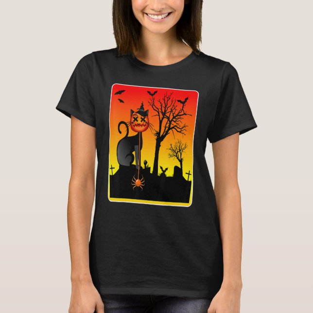 HALLOWEEN KATZE HEXENHUT T-Shirt (Vorderseite)