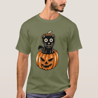 Halloween-Katze im Pumkin-T - Shirt