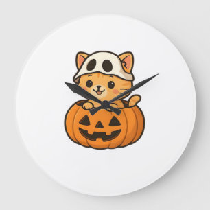 Halloween-Katze in einem Kürbis Classic T-Shirt Große Wanduhr