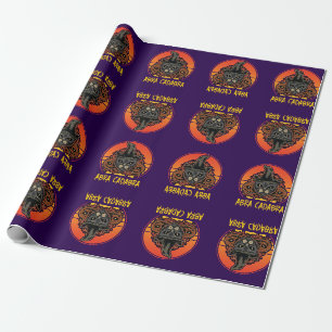 Halloween-Katze in Hexenhut Abra Cadabra Vintage Geschenkpapier