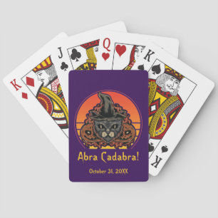 Halloween-Katze in Hexenhut Abra Cadabra Vintage Spielkarten
