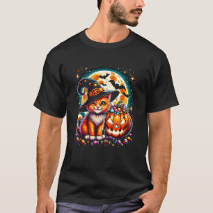 Halloween-Katze Kätzchen Hexe Kürbis Jack o Lanter T-Shirt