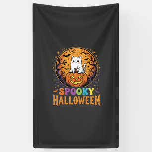 Halloween-Katze Kürbis Mond Vintage-Design Banner