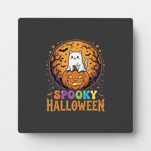 Halloween-Katze Kürbis Mond Vintage-Design Fotoplatte