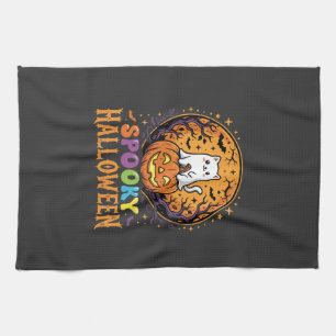 Halloween-Katze Kürbis Mond Vintage-Design Geschirrtuch